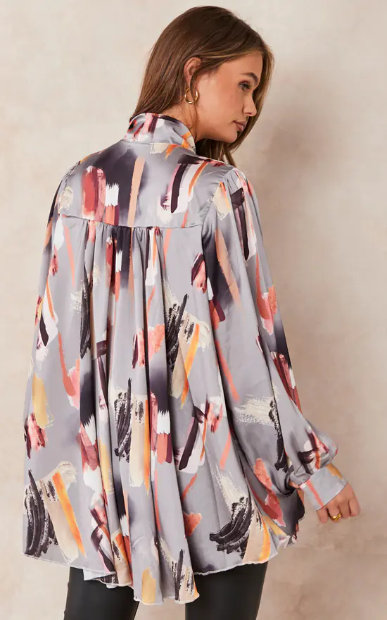 Flash Sale ๐ Jenerique Oversize Bowl Neck Blouse In Grey Print ๐ - Image 4