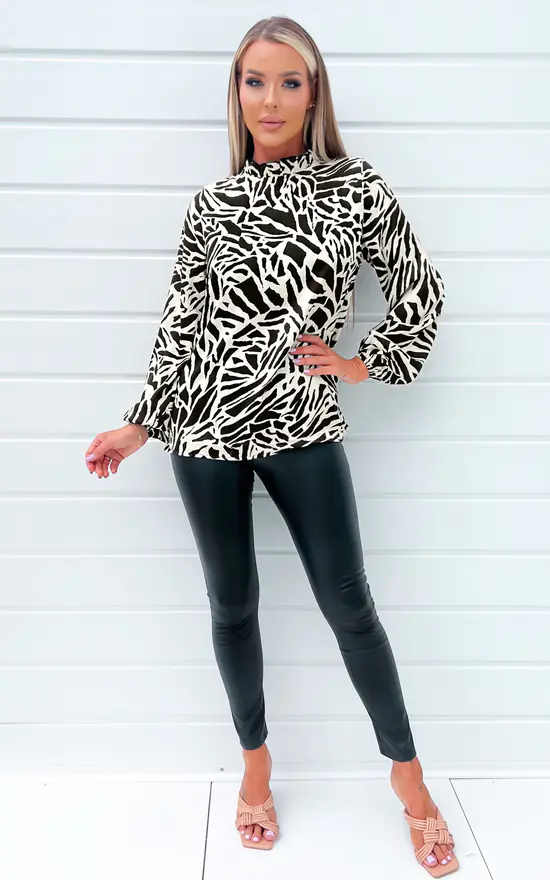 Hot Sale ๐ AX Paris Black And Stone Printed Long Sleeve High Neck Blouse ๐ - Image 2