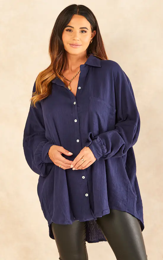 Cheap 😉 Blue Vanilla Paige Oversized 👕 Shirt In Navy 💯 - Image 2