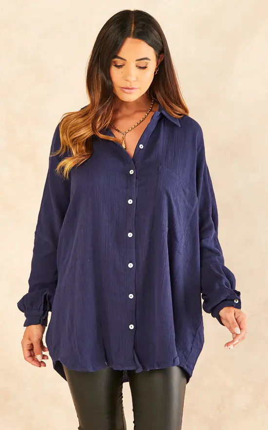 Cheap 😉 Blue Vanilla Paige Oversized 👕 Shirt In Navy 💯 - Image 3