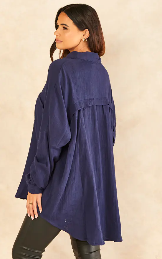 Cheap 😉 Blue Vanilla Paige Oversized 👕 Shirt In Navy 💯 - Image 4