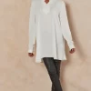 Wholesale 👍 HOXTON GAL Oversized Satin Long Sleeves Tunic With Button Details In White ✔️