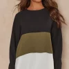 Flash Sale 🔔 HOXTON GAL Oversized Satin Long Sleeves Colour Block Tunic Top In Black, Khaki And White 🥰