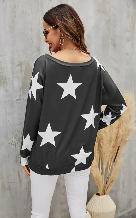 Discount ๐ FS Collection Oversized Star Print Top In Charcoal Grey ๐ - Image 2