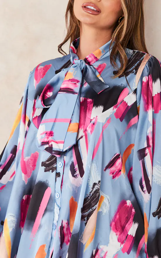 Flash Sale ๐ Jenerique Oversize Bowl Neck Blouse In Blue/Pink Print โ - Image 3