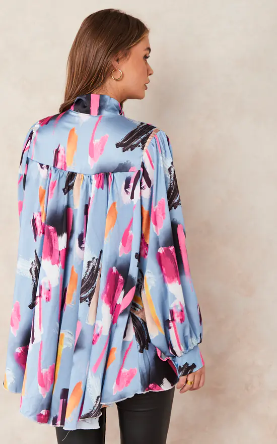 Flash Sale ๐ Jenerique Oversize Bowl Neck Blouse In Blue/Pink Print โ - Image 4