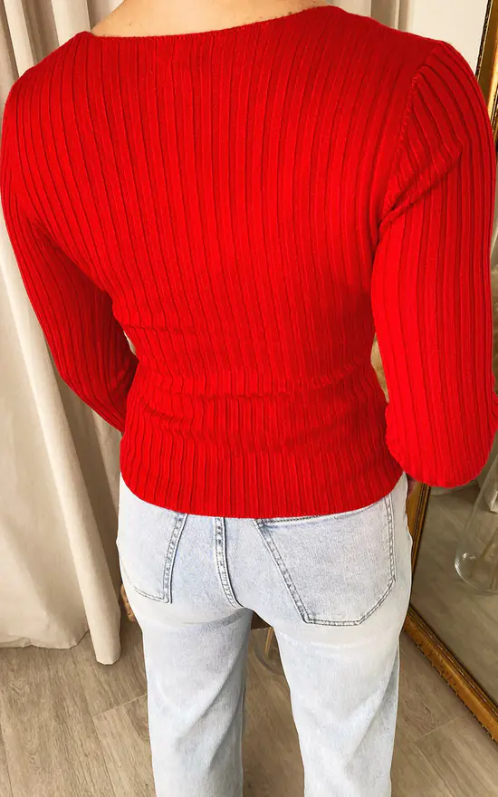 New 🥰 IKRUSH Etta Knitted Long Sleeve Top In Red 😉 - Image 2