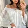 Best reviews of 🔥 HOXTON GAL Oversized Off Shoulder Top With Layer Detailed Sleeves In White 🧨