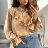 Top 10 🛒 HOXTON GAL Oversized Frilled Front 👚 Shirt With Detailed Cuffs In Beige ❤️