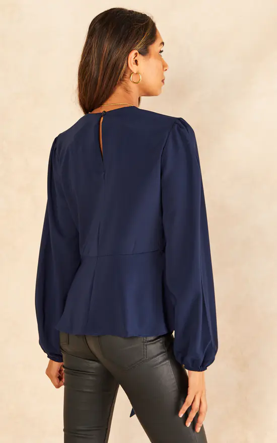 Best Pirce 💯 Jenerique Long Sleeve Wrap Knot Top In Navy ❤️ - Image 4