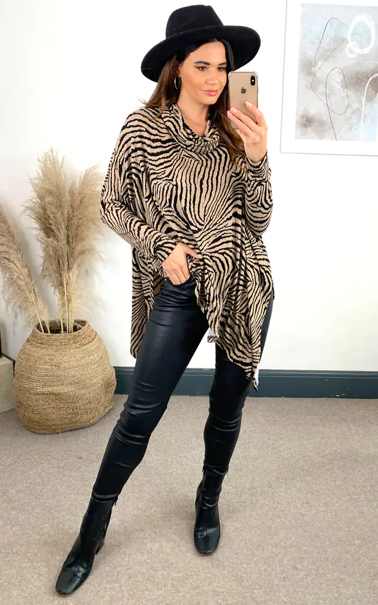 Top 10 👍 Blue Vanilla Sophia Abstract Zebra Oversized Cowl Neck Top ✔️ - Image 2