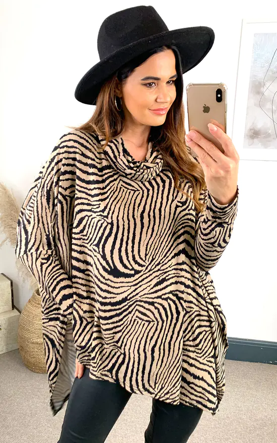 Top 10 👍 Blue Vanilla Sophia Abstract Zebra Oversized Cowl Neck Top ✔️ - Image 4