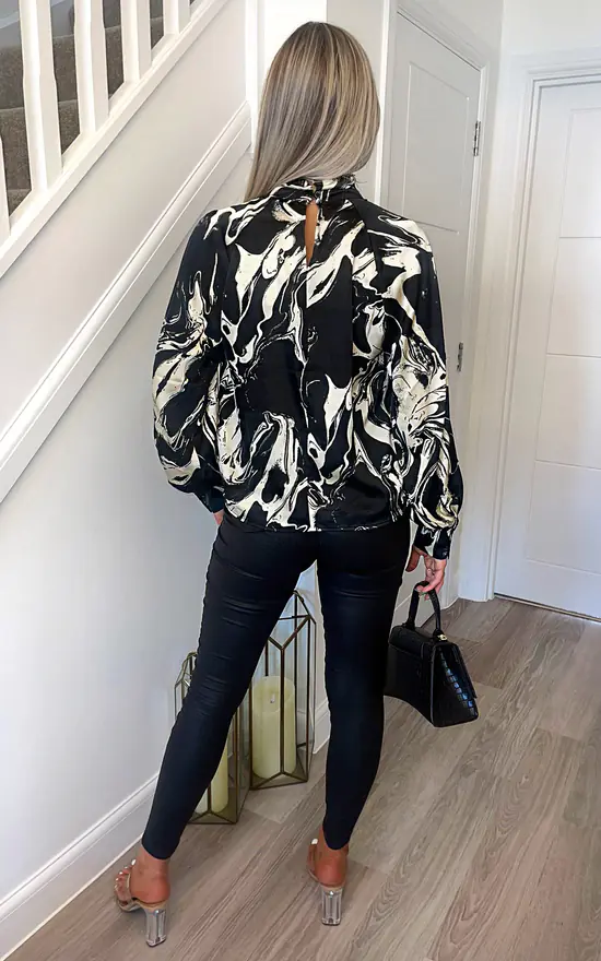 Flash Sale 🤩 AX Paris Black And White Marble Print Long Sleeve Top ✔️ - Image 3