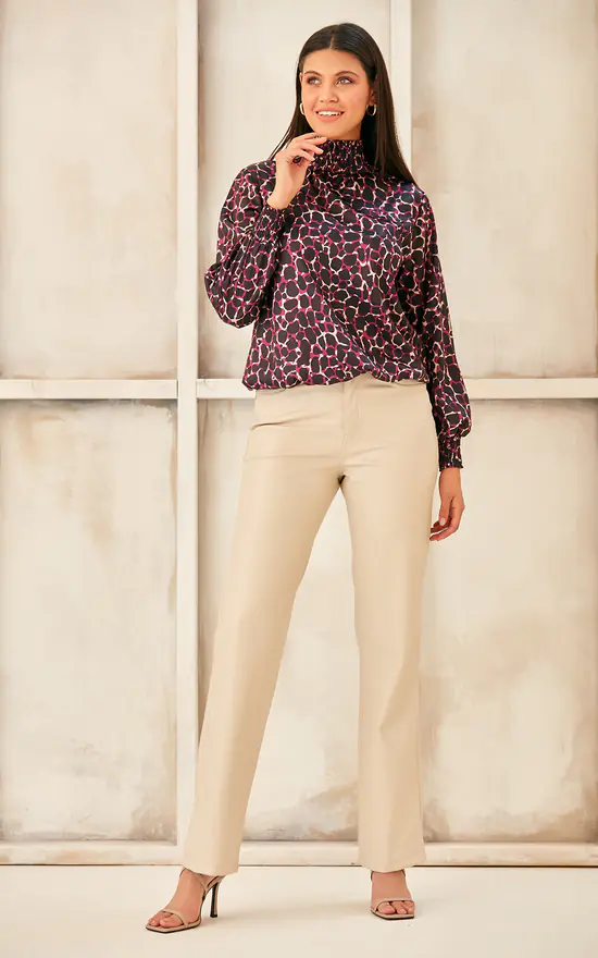 Discount ๐ Jenerique High Neck Silky Top In Burgundy Print ๐ฅ - Image 2