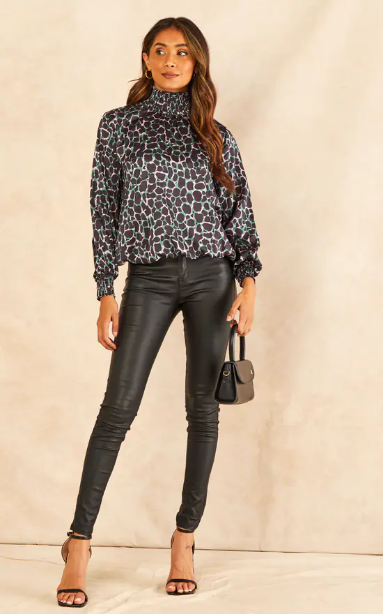 Cheap ๐ฏ Jenerique High Neck Silky Top In Green Abstract Print ๐ - Image 2