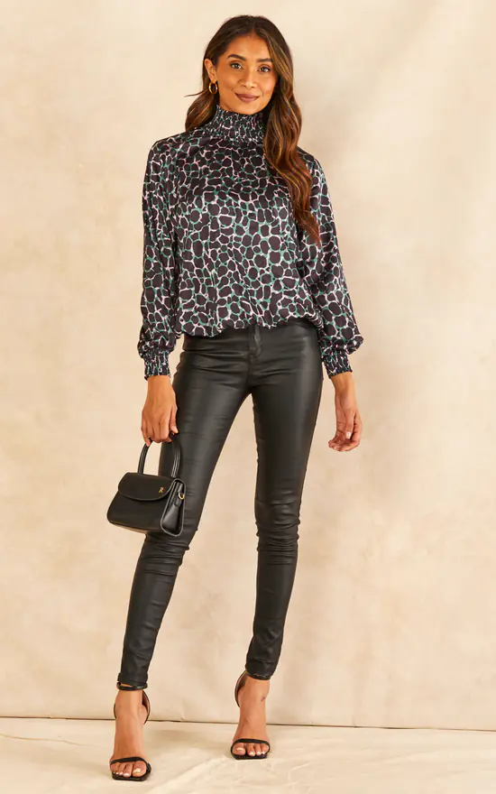 Cheap ๐ฏ Jenerique High Neck Silky Top In Green Abstract Print ๐ - Image 3