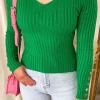 Coupon 🥰 IKRUSH Etta Knitted Long Sleeve Top In Green 🔥