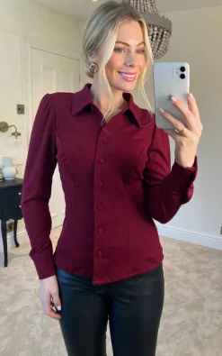 Best deal ✨ Hearts And Roses London Frida Burgundy Top 🎁