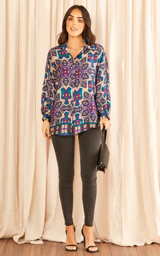 Cheapest ๐ฅฐ Blue Vanilla Satin Print ๐ Shirt Teal ๐