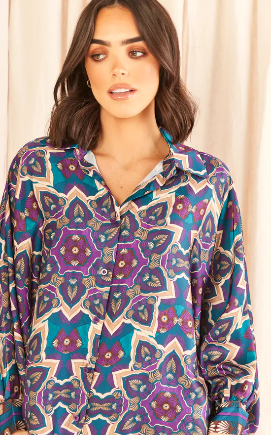 Cheapest ๐ฅฐ Blue Vanilla Satin Print ๐ Shirt Teal ๐ - Image 3