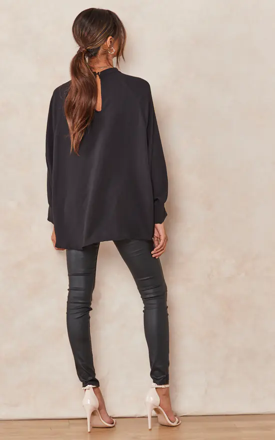 Buy ๐คฉ HOXTON GAL Oversized Batwing Long Sleeves Top With High Neck Detail In Black ๐ - Image 4