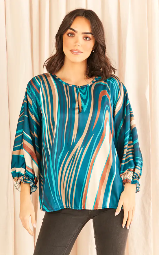 Top 10 ๐ฅฐ Blue Vanilla Abstract Print Swirl Print Blouse Teal ๐ - Image 2