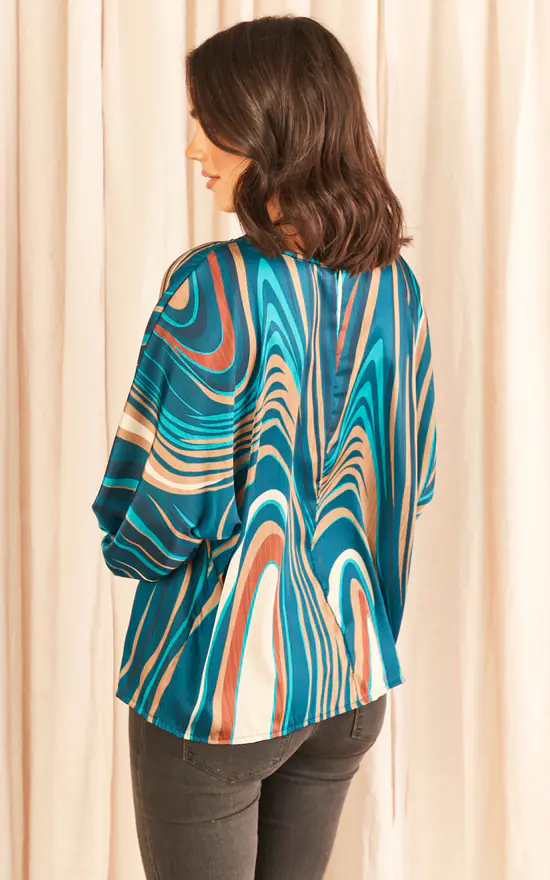 Top 10 ๐ฅฐ Blue Vanilla Abstract Print Swirl Print Blouse Teal ๐ - Image 4
