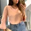 Flash Sale 👏 HOXTON GAL Long Sleeves Detailed Cuff Blouse With V Neck In Pink 🥰