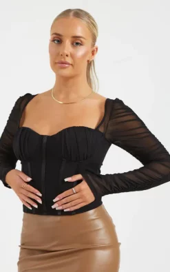 Best deal 🔥 Pretty Moi Black Mesh Corset Style Crop Top ⌛