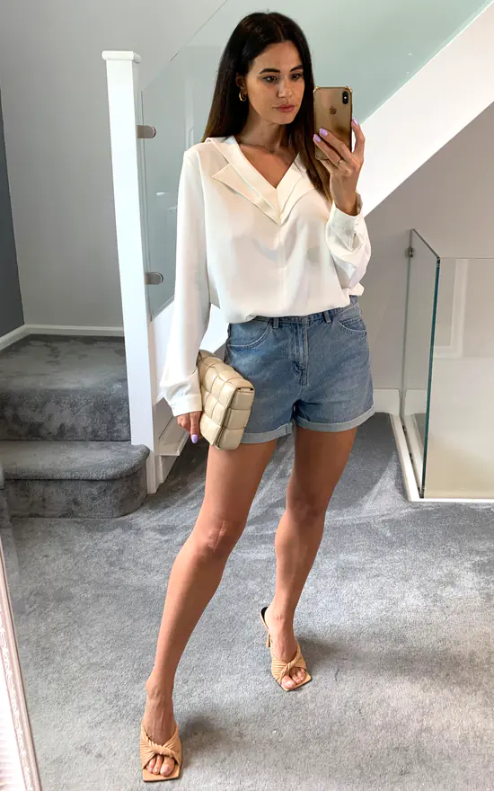 Best Pirce ๐ HOXTON GAL Oversized Detailed Collar Blouse With Long Sleeves In White ๐ฅฐ - Image 2