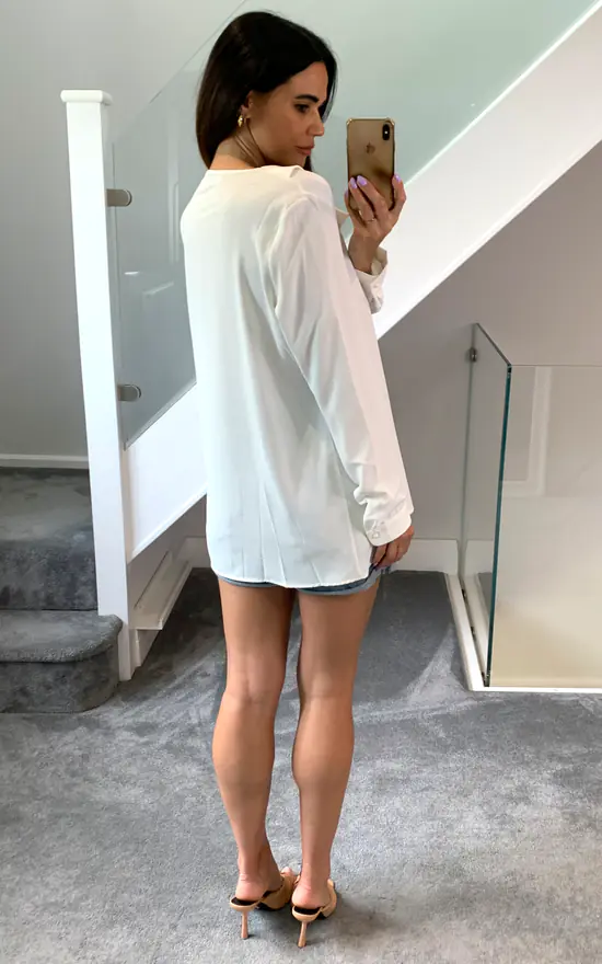 Best Pirce ๐ HOXTON GAL Oversized Detailed Collar Blouse With Long Sleeves In White ๐ฅฐ - Image 4