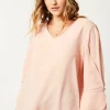Hot Sale 😀 HOXTON GAL Oversized Long Sleeves V Neck Blouse With Detailed Cuffs In Pink 👏