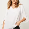 Wholesale 🧨 HOXTON GAL Oversized V Neck Detailed Split Sleeves Blouse In White 💯