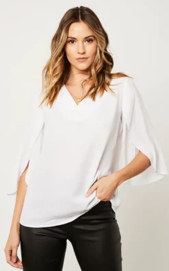 Wholesale 🧨 HOXTON GAL Oversized V Neck Detailed Split Sleeves Blouse In White 💯