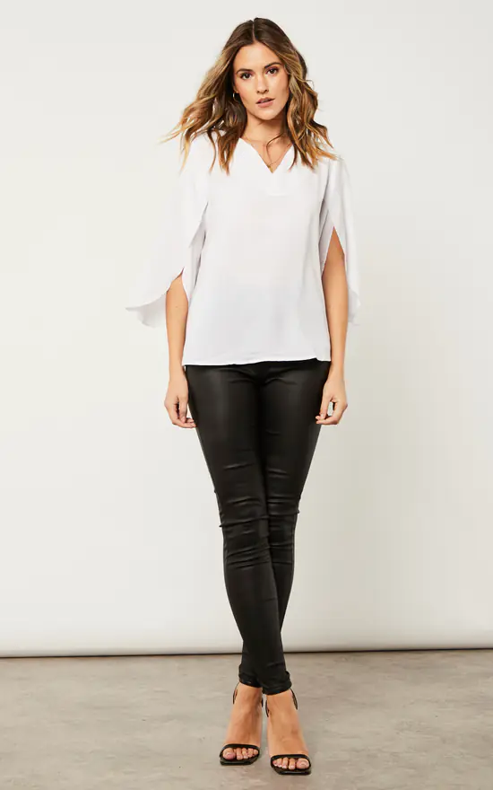 Wholesale ๐งจ HOXTON GAL Oversized V Neck Detailed Split Sleeves Blouse In White ๐ฏ - Image 2