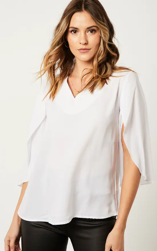 Wholesale ๐งจ HOXTON GAL Oversized V Neck Detailed Split Sleeves Blouse In White ๐ฏ - Image 3