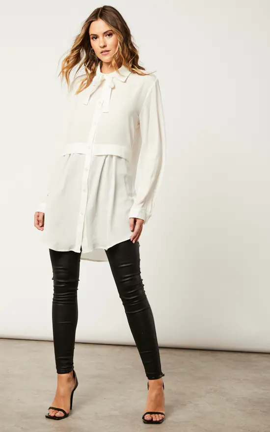 Brand new ๐ HOXTON GAL Overized Long Sleeves ๐ Shirt Tunic With Matching Tie In White ๐ฅ