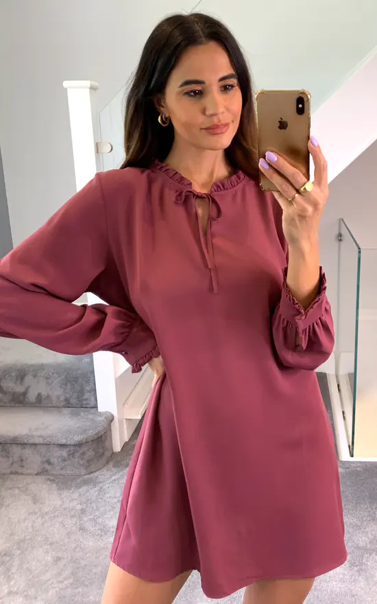 Budget 😀 HOXTON GAL Oversized Tunic With Ruffle Neck Detailed In Royal Berry ❤️