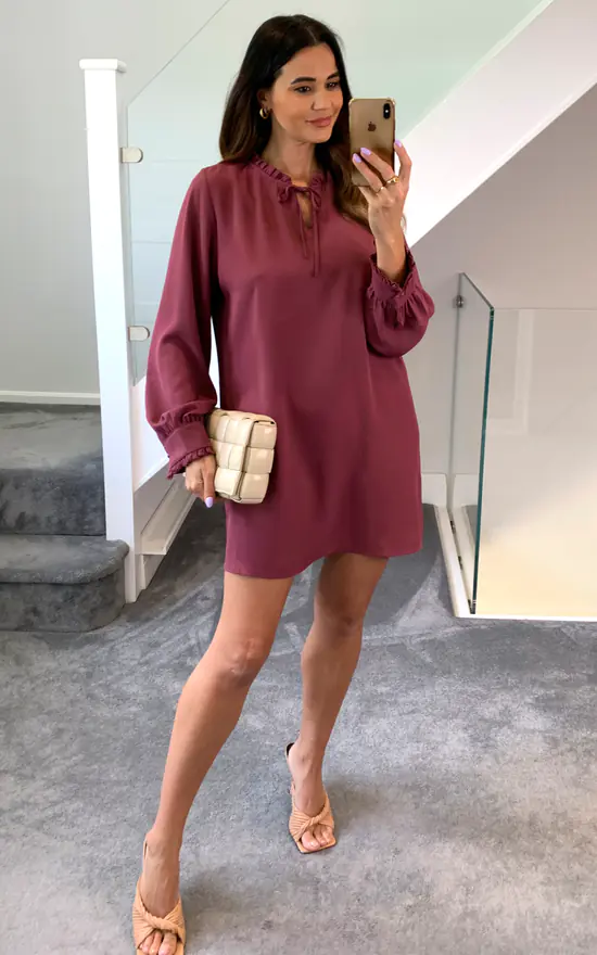 Budget 😀 HOXTON GAL Oversized Tunic With Ruffle Neck Detailed In Royal Berry ❤️ - Image 2