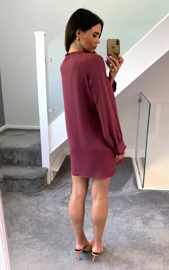 Budget 😀 HOXTON GAL Oversized Tunic With Ruffle Neck Detailed In Royal Berry ❤️ - Image 4