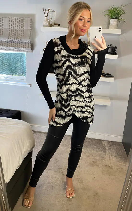 Cheap 🌟 Izabel London Black And White Tie Dye Long Sleeve Cowl Neck Top 💯 - Image 3