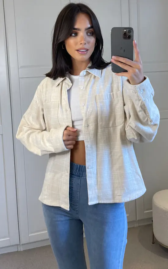 Deals ๐ JMOJO Beige And White Check Cotton ๐ Shirt ๐งจ