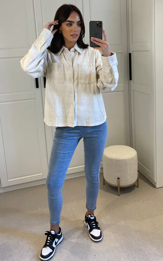 Deals ๐ JMOJO Beige And White Check Cotton ๐ Shirt ๐งจ - Image 4