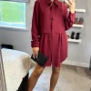 Budget ✔️ HOXTON GAL Oversized Fit Tie Detailed 👕 Shirt Tunic In Burgundy 👍