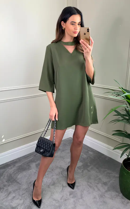 Top 10 βοΈ HOXTON GAL Detailed Neckline Tunic With 3/4 Sleeves In Khaki π€©