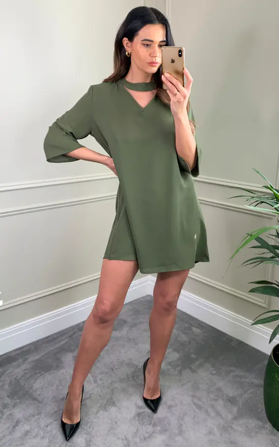 Top 10 βοΈ HOXTON GAL Detailed Neckline Tunic With 3/4 Sleeves In Khaki π€© - Image 2