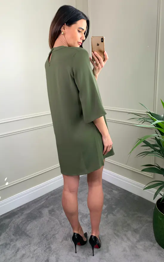 Top 10 βοΈ HOXTON GAL Detailed Neckline Tunic With 3/4 Sleeves In Khaki π€© - Image 4