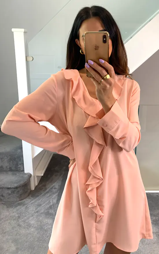 Wholesale π HOXTON GAL Oversized Tunic With Frill Details In Light Pink π - Image 2