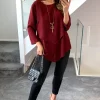 Best Pirce 💯 HOXTON GAL 3/4 Sleeves Crepe Relaxed Layered Top With Necklace In Burgundy 😍