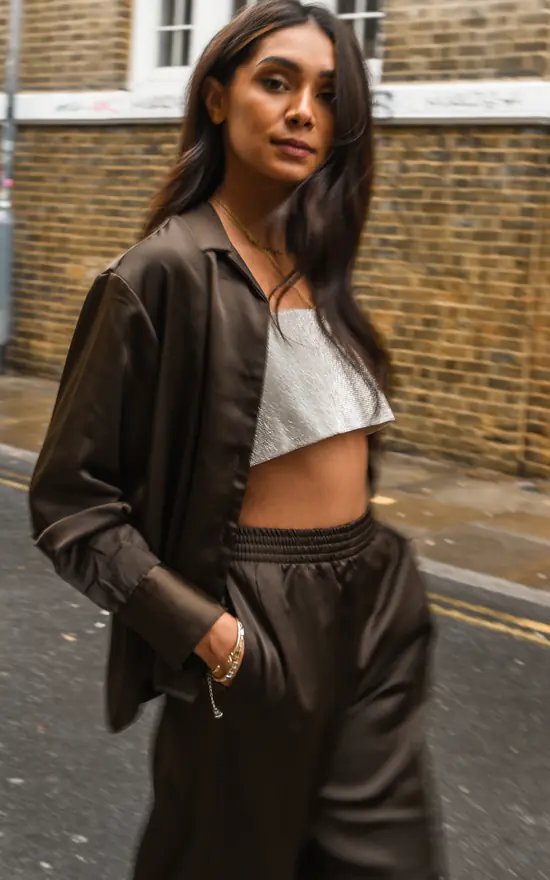 Cheapest โค๏ธ JJXX Satin ๐ Shirt In Dark Brown ๐